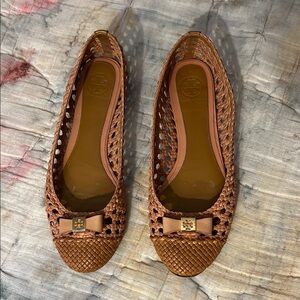 Tory Burch Tan Woven Ballet Flats